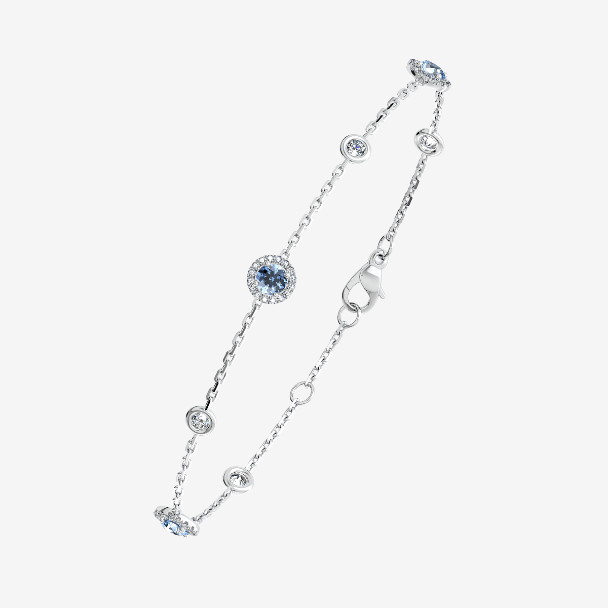Bracelet entourage Aigue-marine Or blanc palladié 18 carats