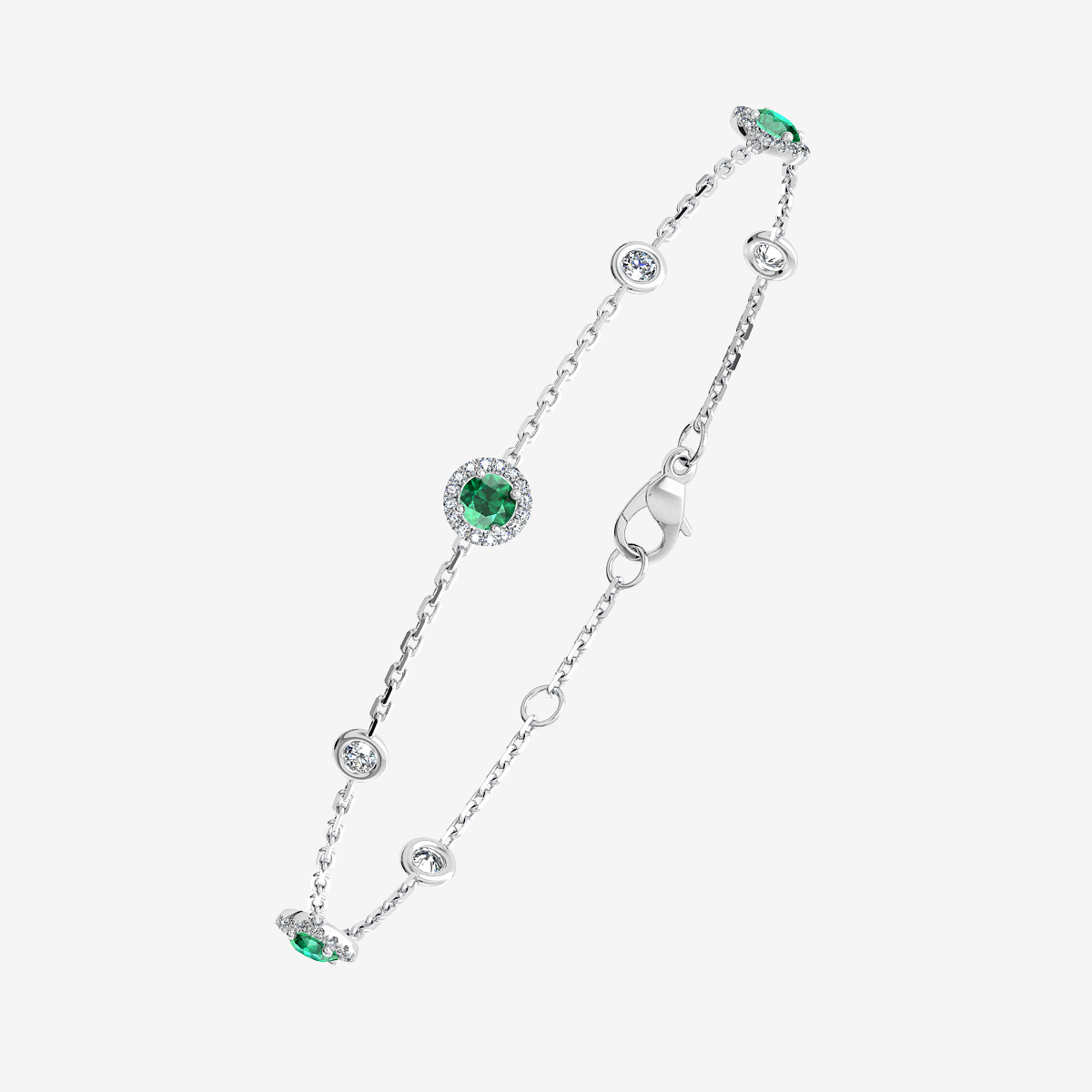 Bracelet entourage Émeraude Or blanc palladié 18 carats