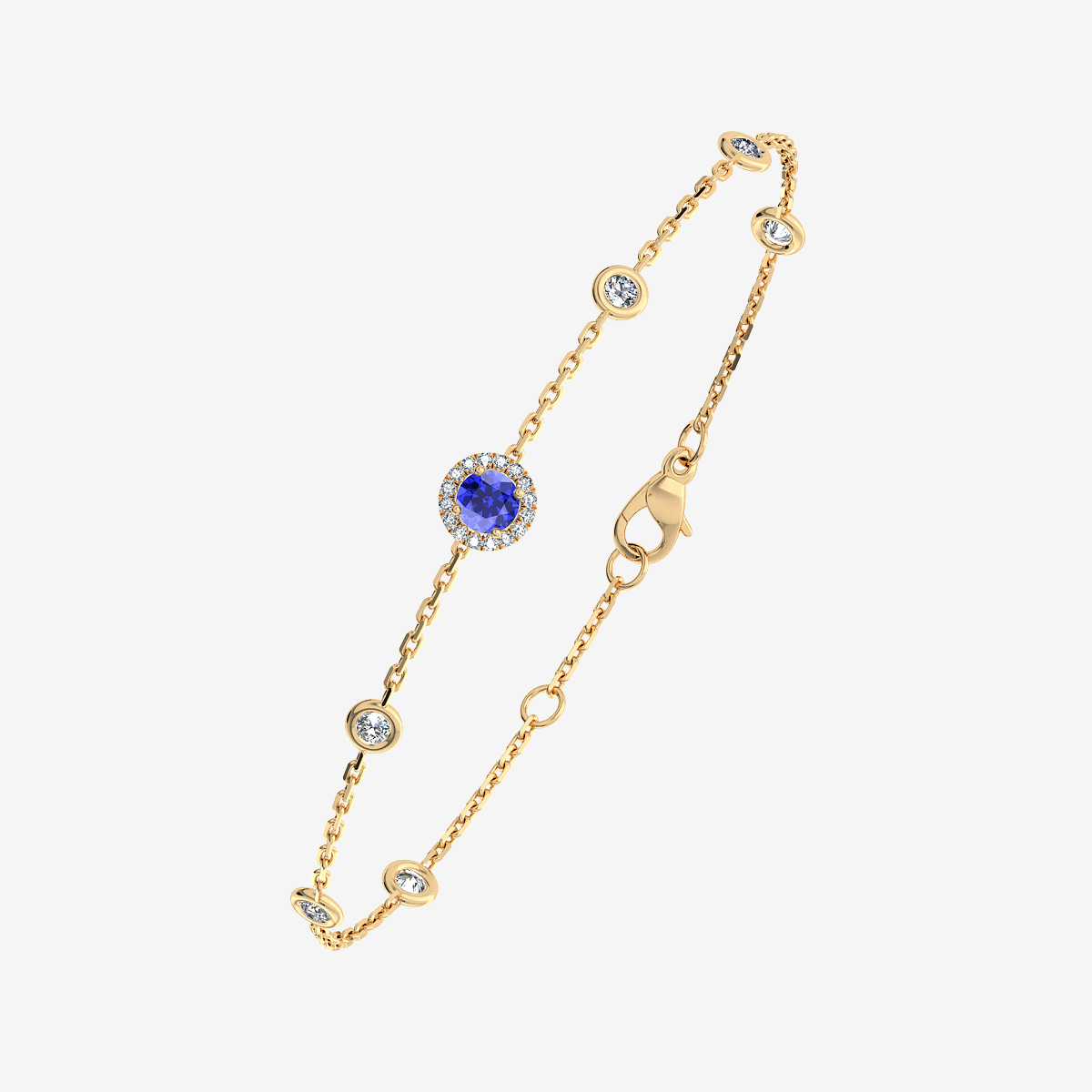 Bracelet entourage Saphir bleu Or jaune 18 carats