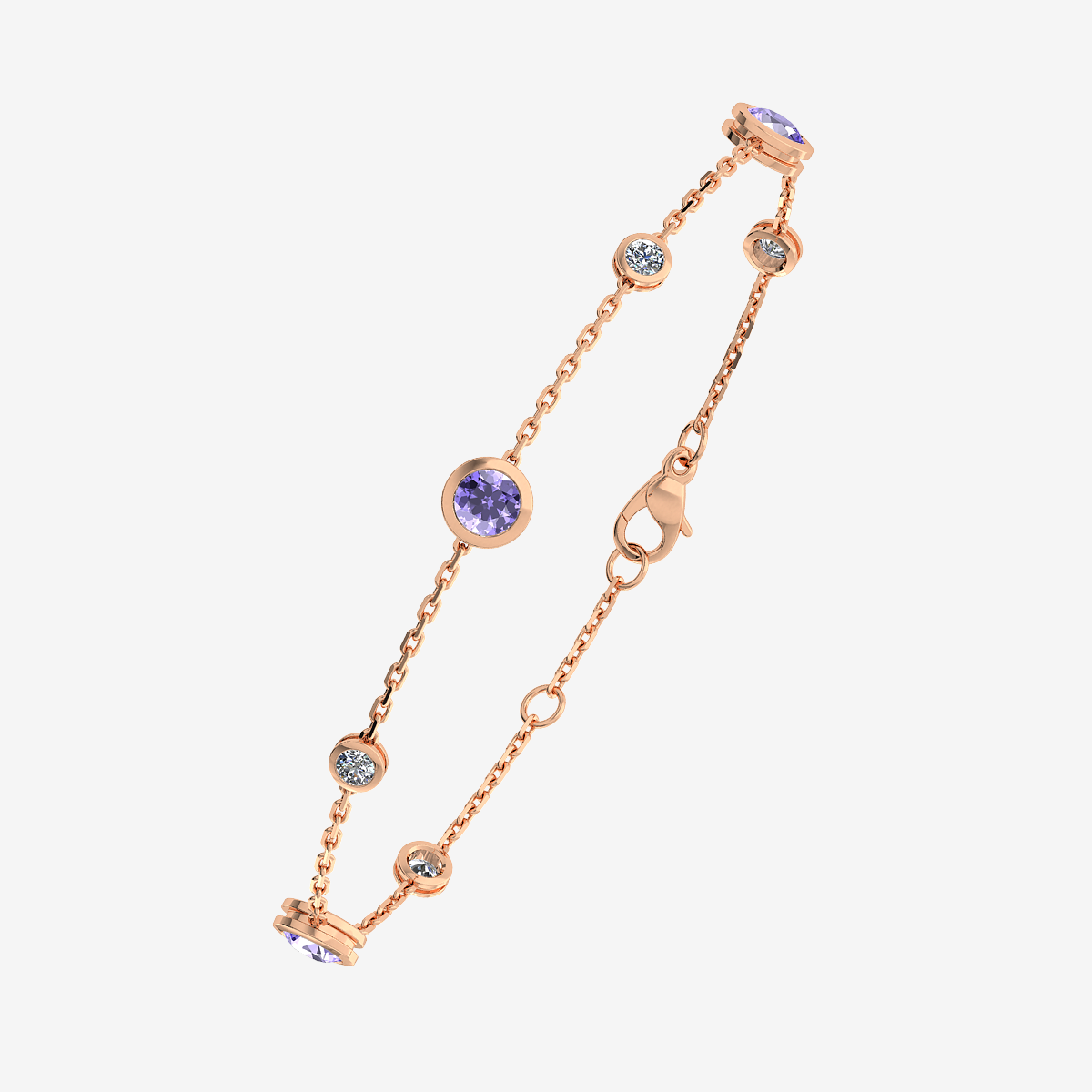 Bracelet Tanzanites Or rose 18 carats