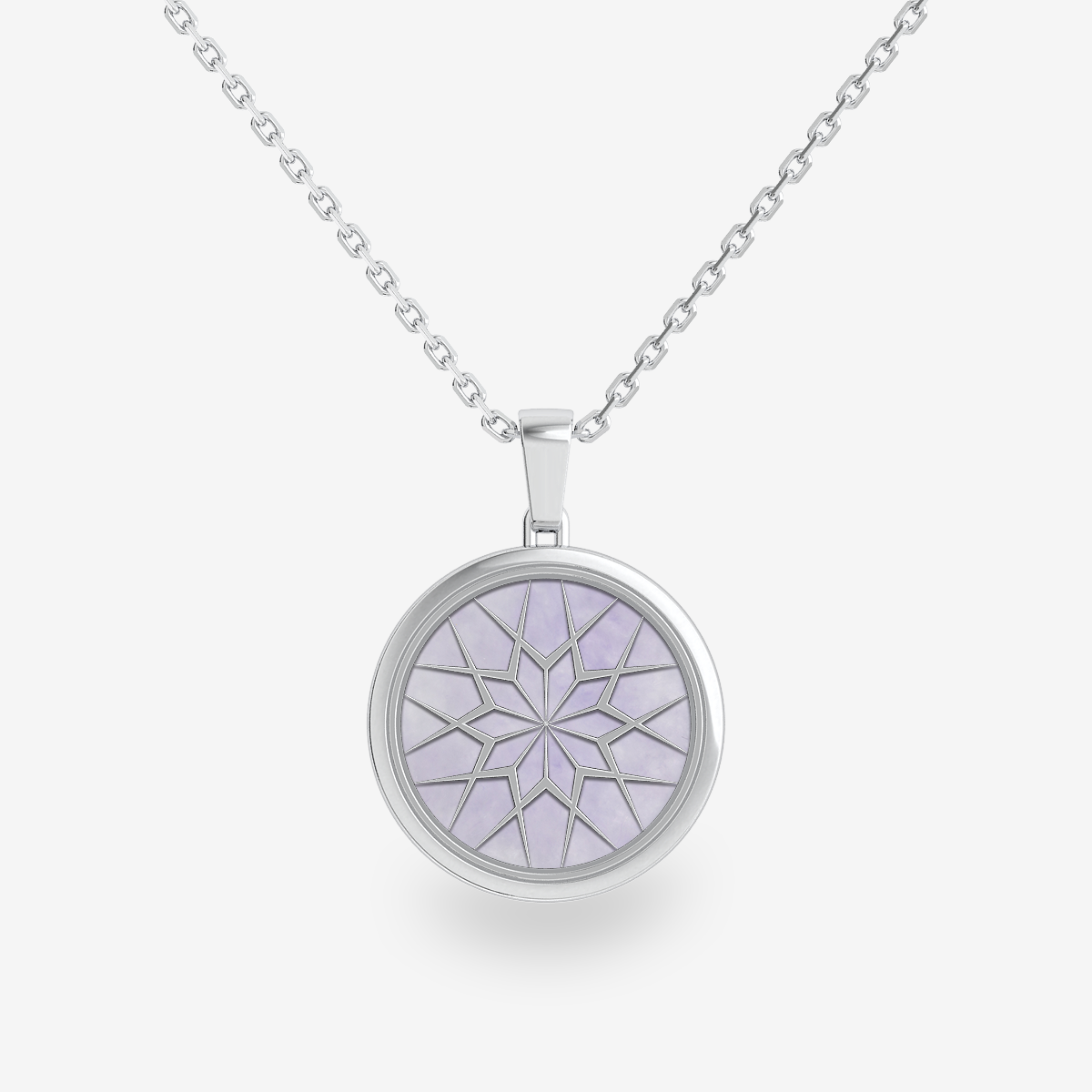 Pendentif double face Jade lavande et Onyx noir Or blanc palladié 18 carats