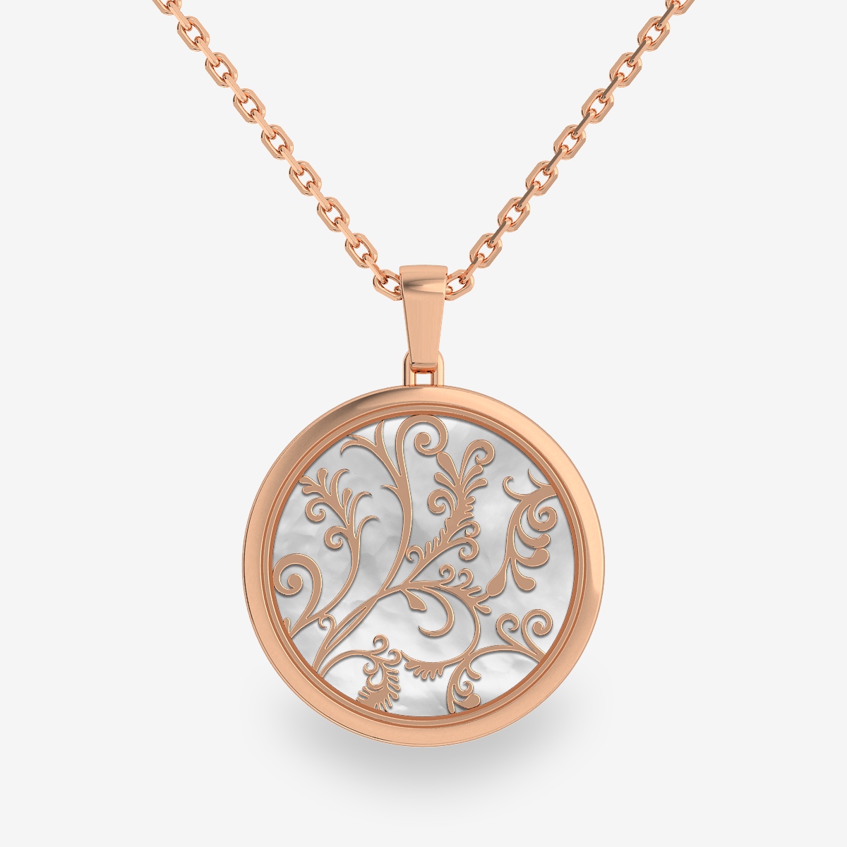 Pendentif double face Nacre blanche perlée et Onyx noir Or rose 18 carats