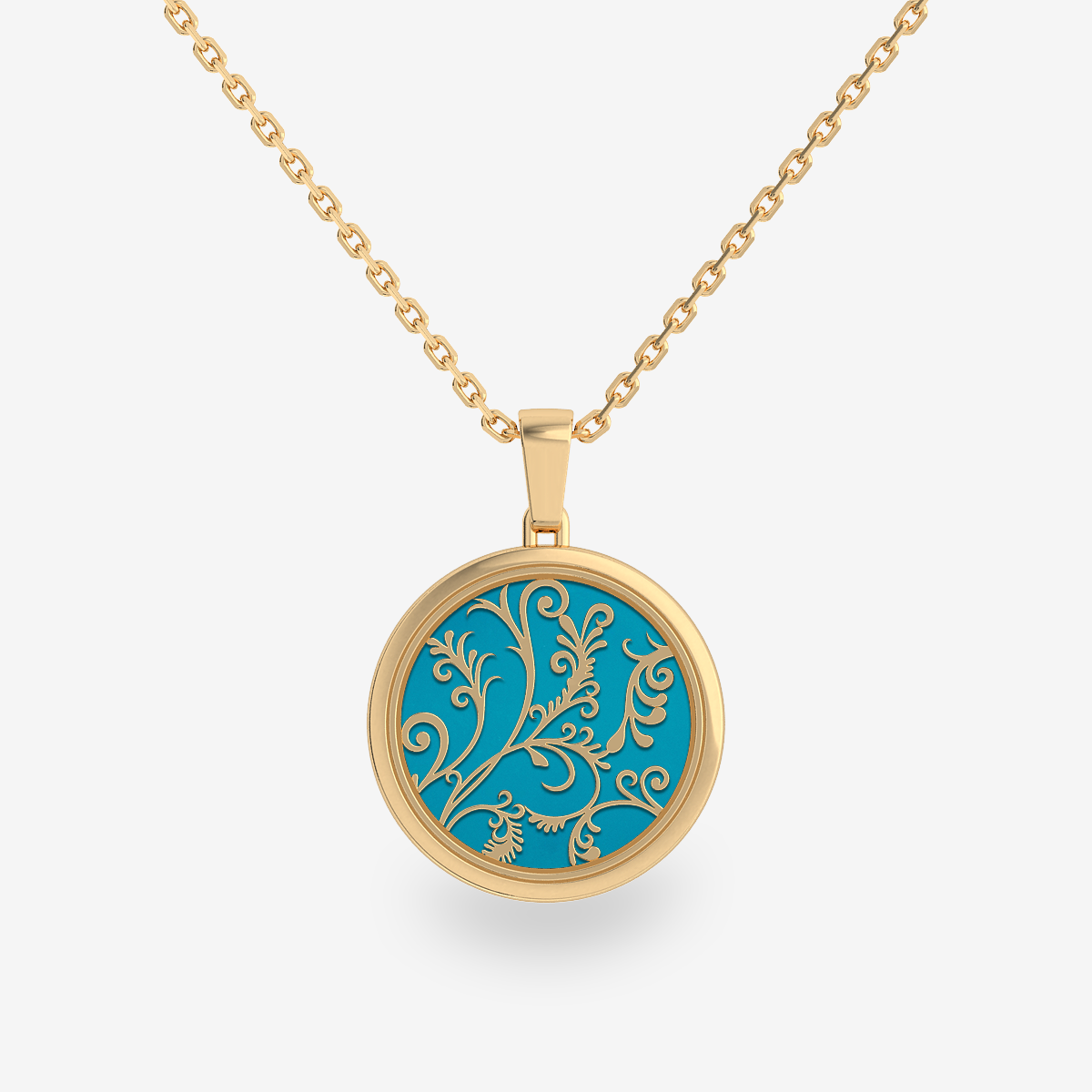 Pendentif double face Turquoise et Onyx noir Or jaune 18 carats