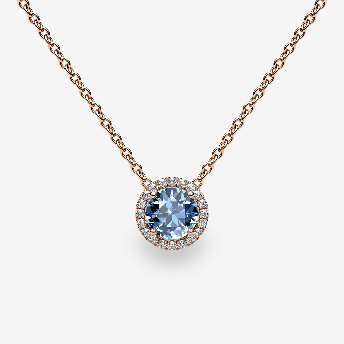 Pendentif entourage Aigue-marine Or rose 18 carats
