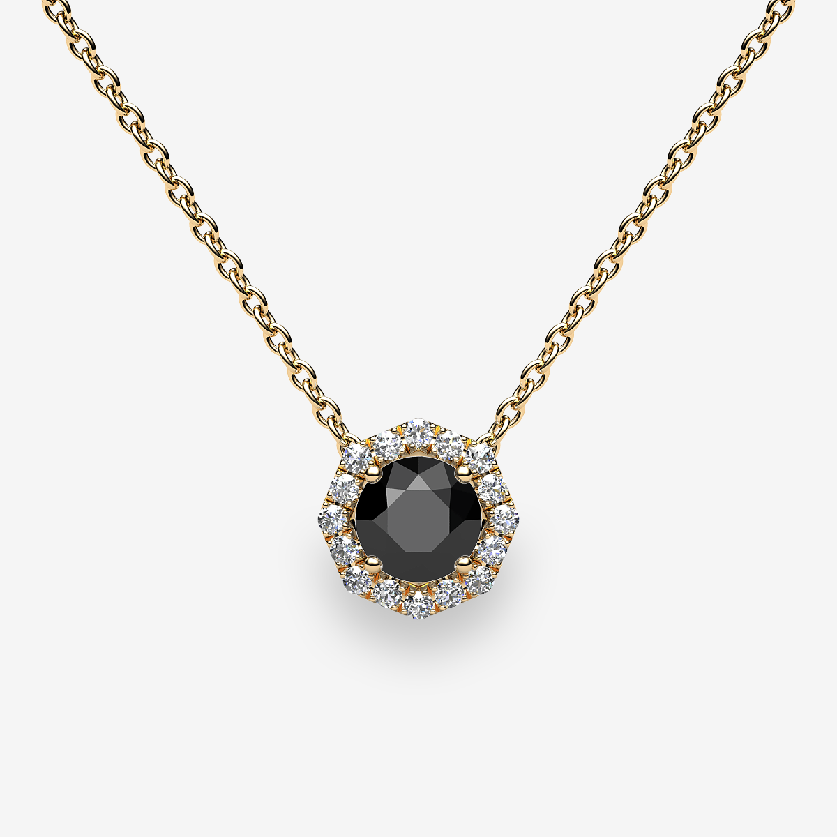 Pendentif entourage Diamant noir Or jaune 18 carats