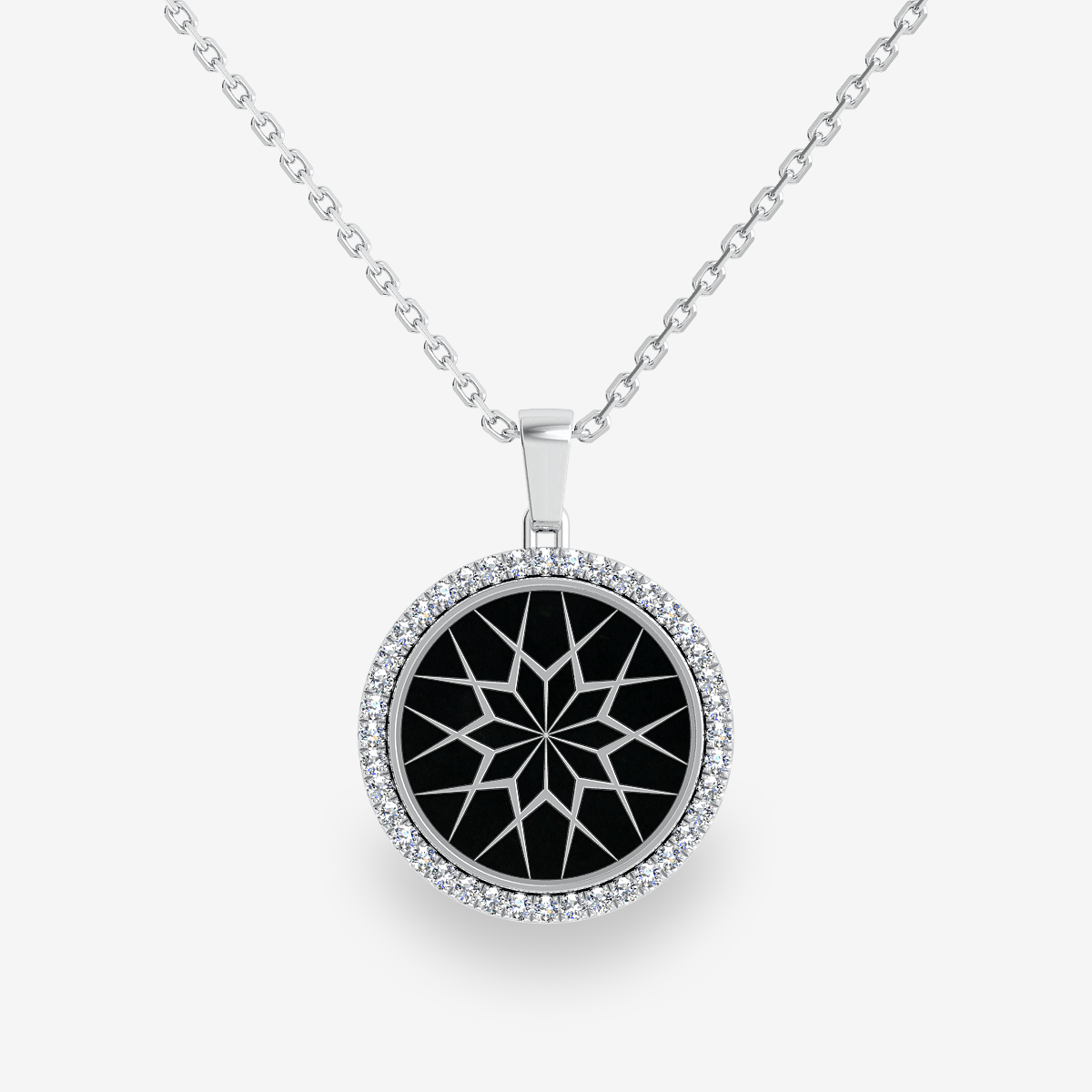 Pendentif pavage diamant Jade noir Or blanc palladié 18 carats