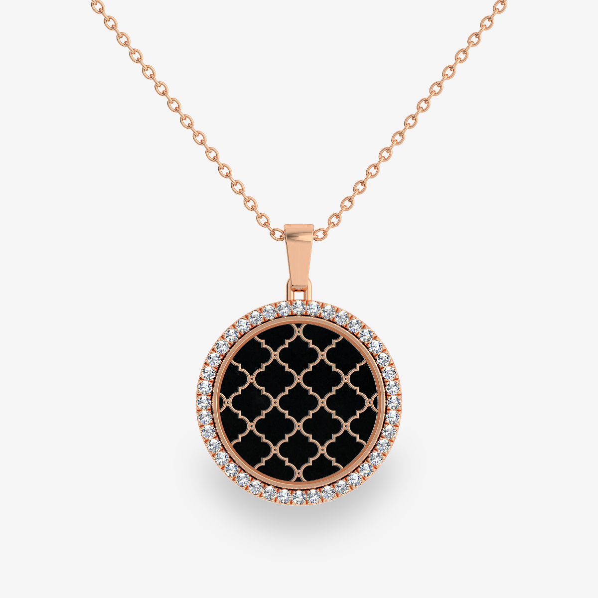 Pendentif pavage diamant Jade noir Or rose 18 carats