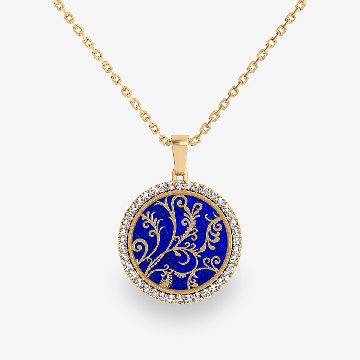 Pendentif pavage diamant Lapis Lazuli Or jaune 18 carats