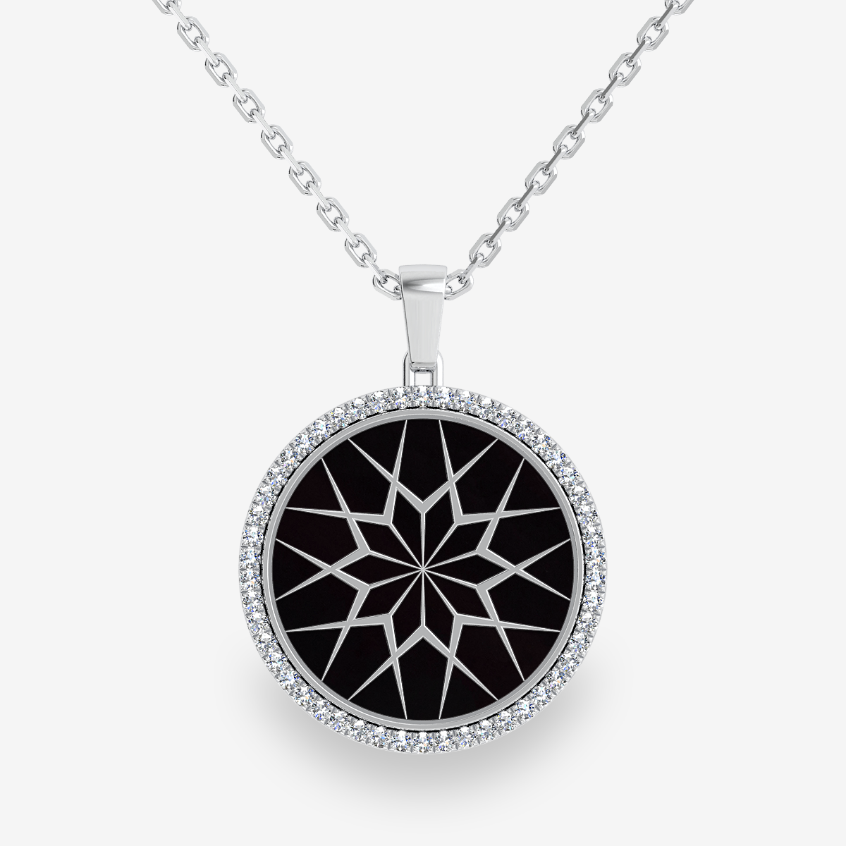 Pendentif pavage diamant Onyx noir Or blanc palladié 18 carats