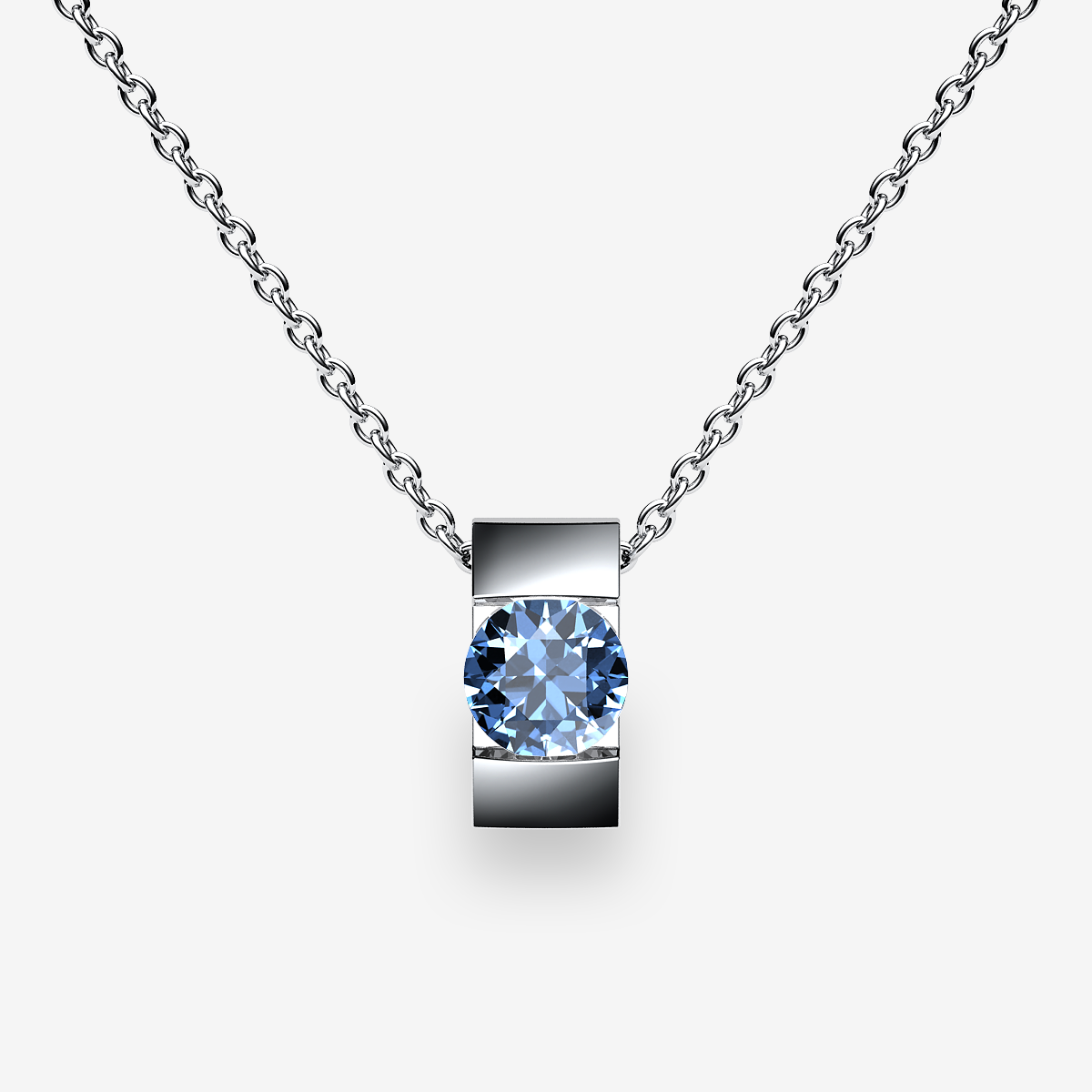 Pendentif serti barrette Aigue-marine Platine 950‰