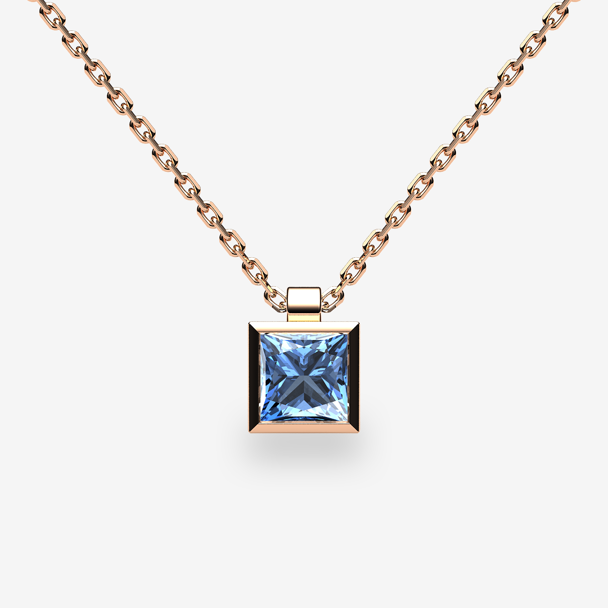 Pendentif serti clos Aigue-marine Or rose 18 carats