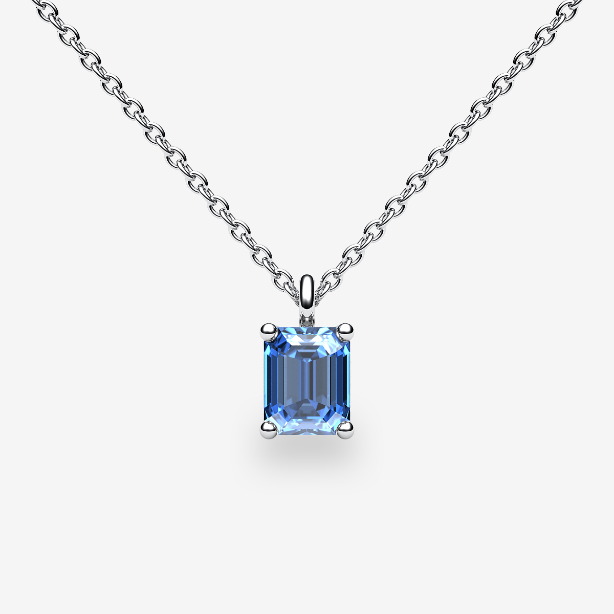 Pendentif serti griffes Aigue-marine Or blanc palladié 18 carats