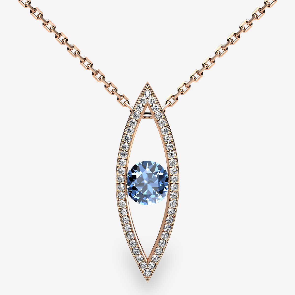 Pendentif serti rail Aigue-marine Or rose 18 carats