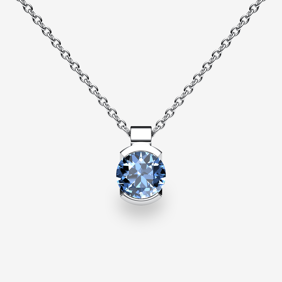Pendentif serti semi-clos Aigue-marine Platine 950‰