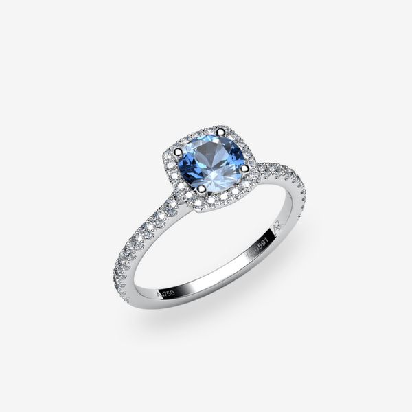 Grace Platinum 950‰ Aquamarine halo engagement ring