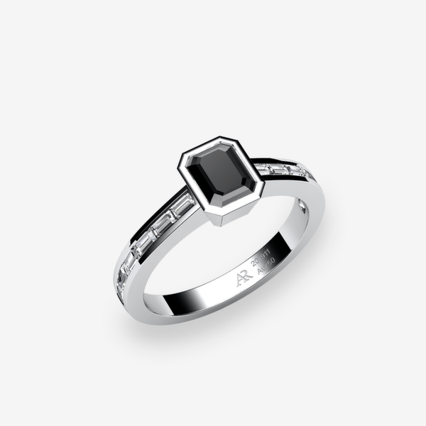 Venice Platinum 950‰ Black Diamond bezel set ring