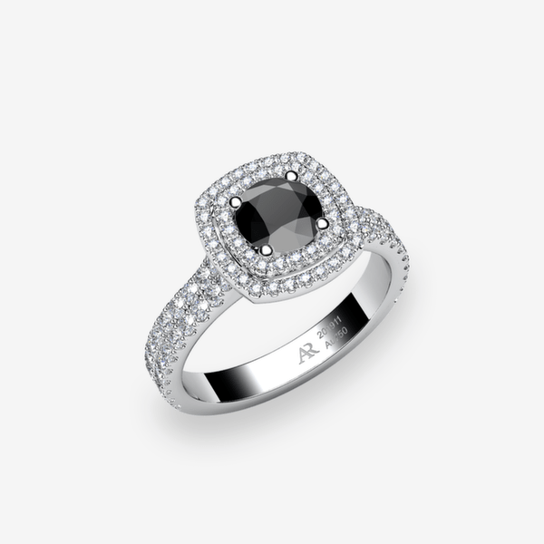 Grace Platinum 950‰ Black Diamond double halo engagement ring