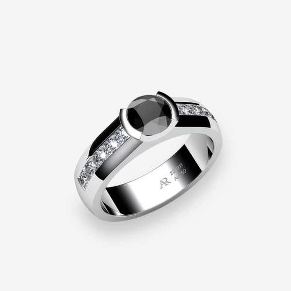 Constance Platinum 950‰ Black Diamond semi-bezel set engagement ring
