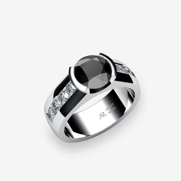 Constance Platinum 950‰ Black Diamond semi-bezel set ring