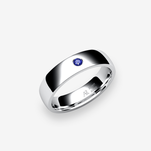 Rumba Platinum 950‰ Blue Sapphire domed style wedding ring