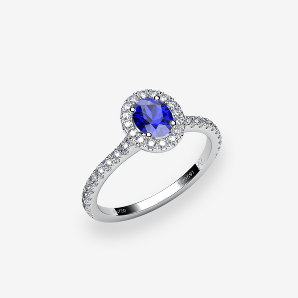 Grace Platinum 950‰ Blue Sapphire halo engagement ring