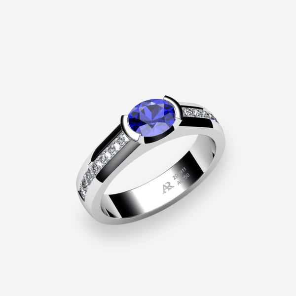 Constance Platinum 950‰ Blue Sapphire semi-bezel set engagement ring