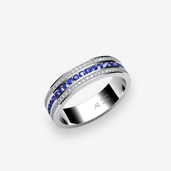 Venice Platinum 950‰ Blue Sapphires channel and pave set ring