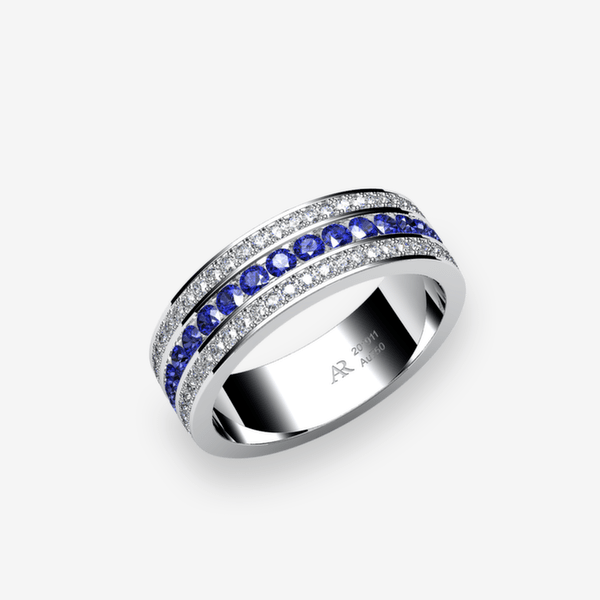 Venice Platinum 950‰ Blue Sapphires channel and pave set wedding ring