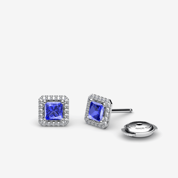 Grace Platinum 950‰ Blue Sapphires halo earrings