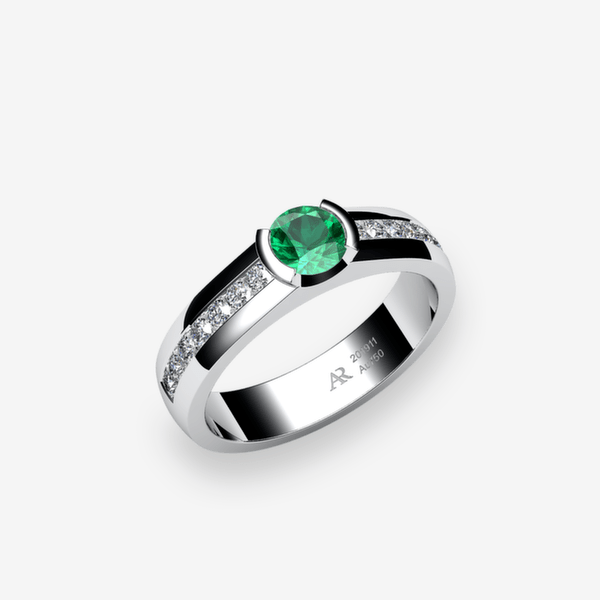 Constance Platinum 950‰ Emerald semi-bezel set engagement ring