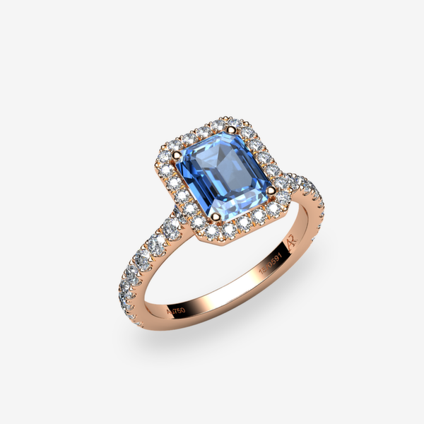 Grace 18k Rose Gold Aquamarine halo ring