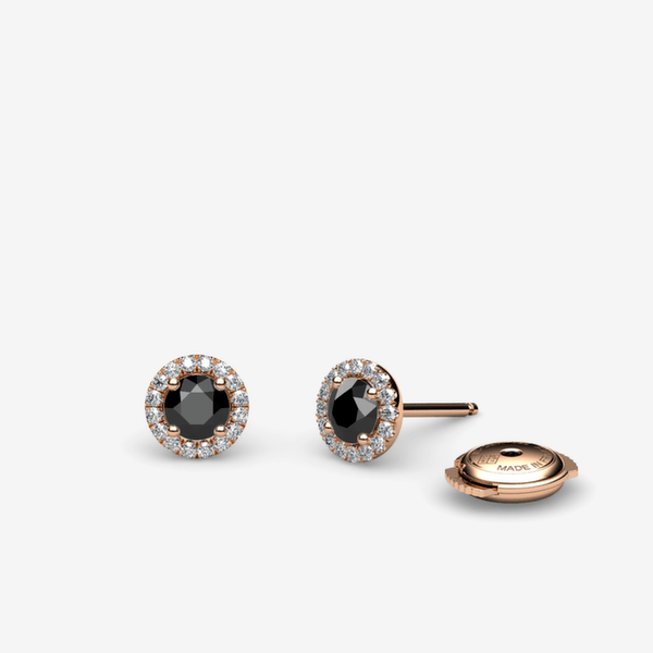 Grace 18k Rose Gold Black Diamonds halo earrings