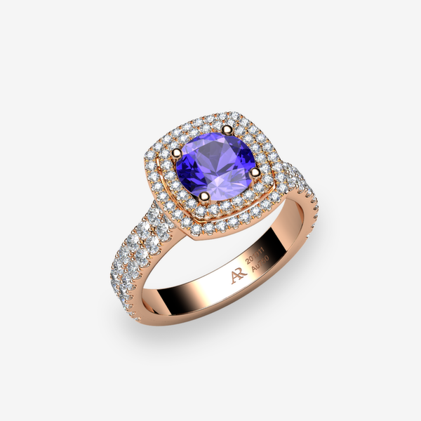 Grace 18k Rose Gold Tanzanite double halo ring
