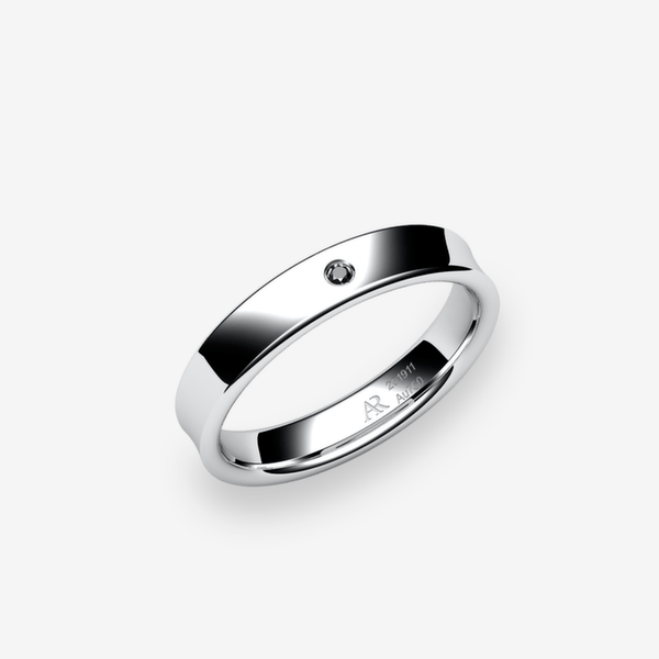 Swing 18k Palladium White Gold Black Diamond concave style ring