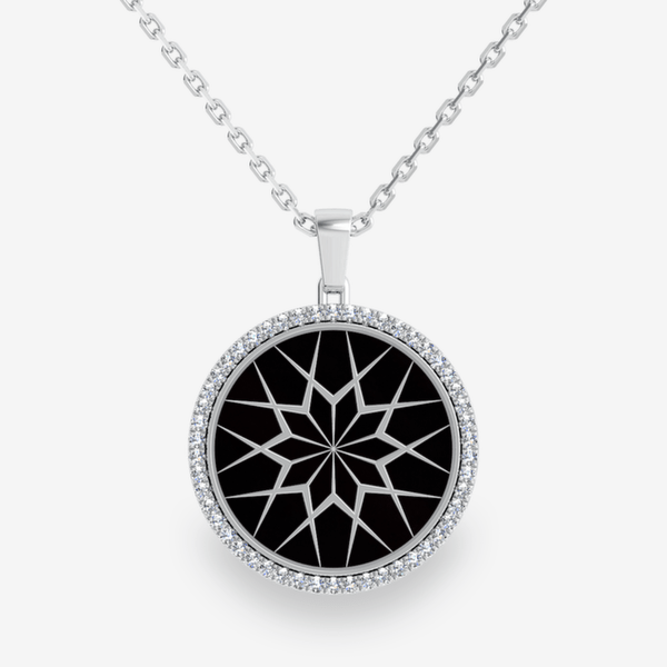 Secret Garden 18k Palladium White Gold Black Onyx diamond pave pendant