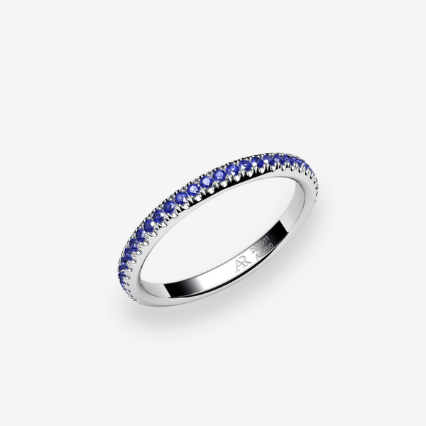 Belgravia 18k Palladium White Gold Blue Sapphires pave wedding ring