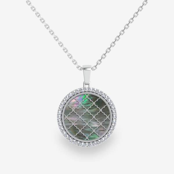 Secret Garden 18k Palladium White Gold Tahiti Mother of Pearls diamond pave pendant