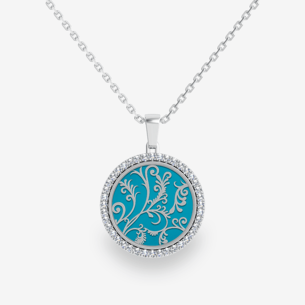 Secret Garden 18k Palladium White Gold Turquoise diamond pave pendant