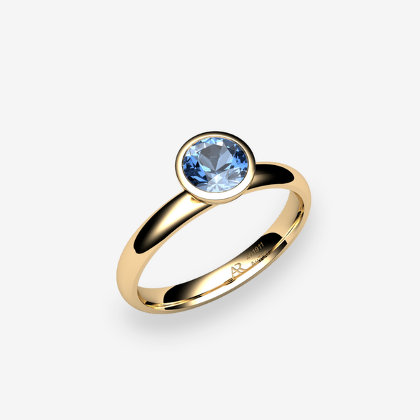 Melody 18k Yellow Gold Aquamarine bezel set engagement ring