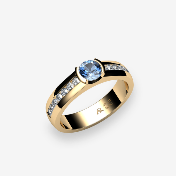 Constance 18k Yellow Gold Aquamarine semi-bezel set engagement ring