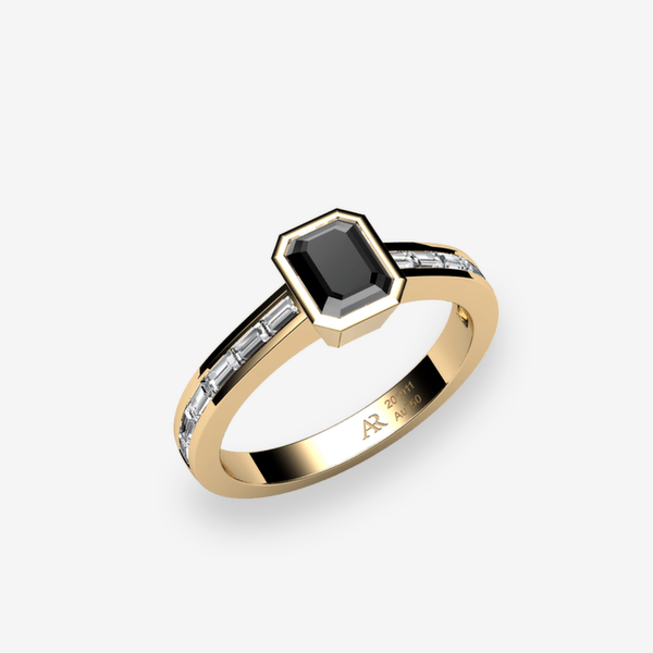 Venice 18k Yellow Gold Black Diamond bezel set engagement ring