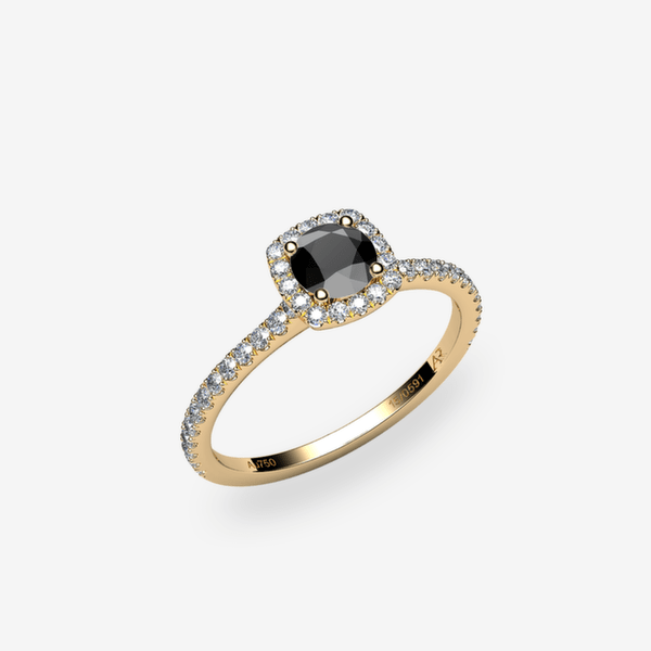 Grace 18k Yellow Gold Black Diamond halo ring