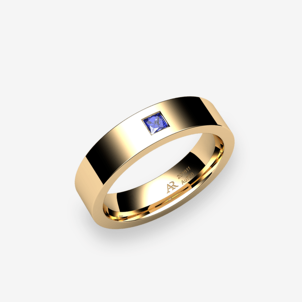 Yellow Gold Blue Sapphire flat style wedding ring Tango