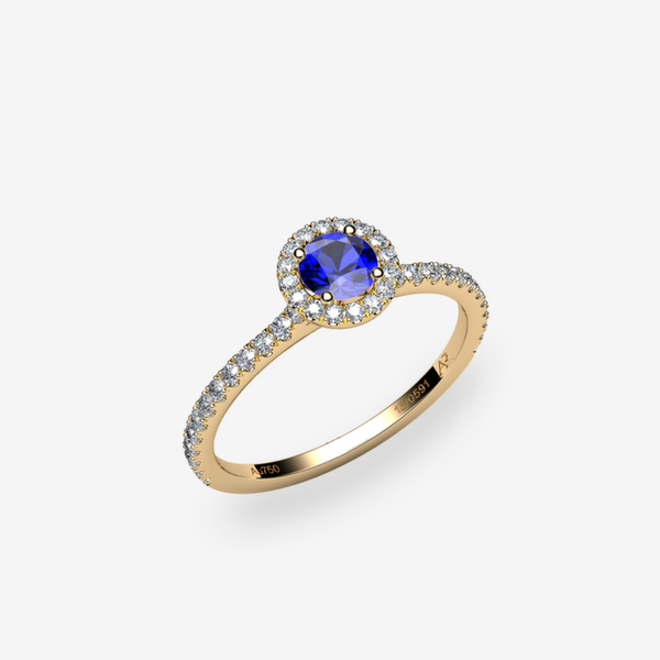 Grace 18k Yellow Gold Blue Sapphire halo ring