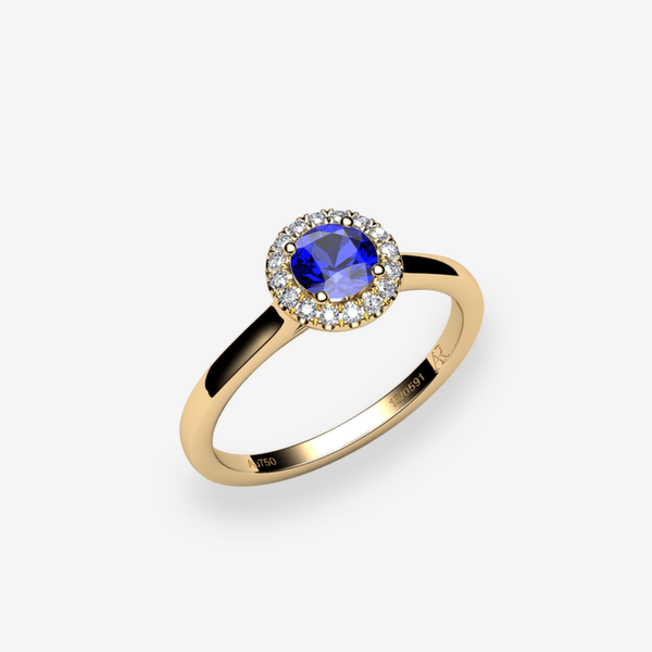 Tenderness 18k Yellow Gold Blue Sapphire halo ring