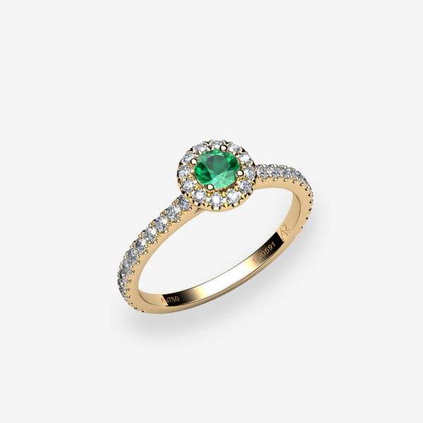 Tenderness 18k Yellow Gold Emerald halo engagement ring
