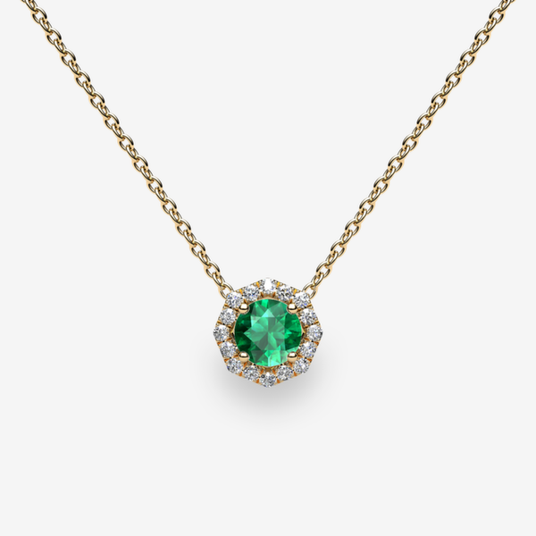 Grace 18k Yellow Gold Emerald halo pendant