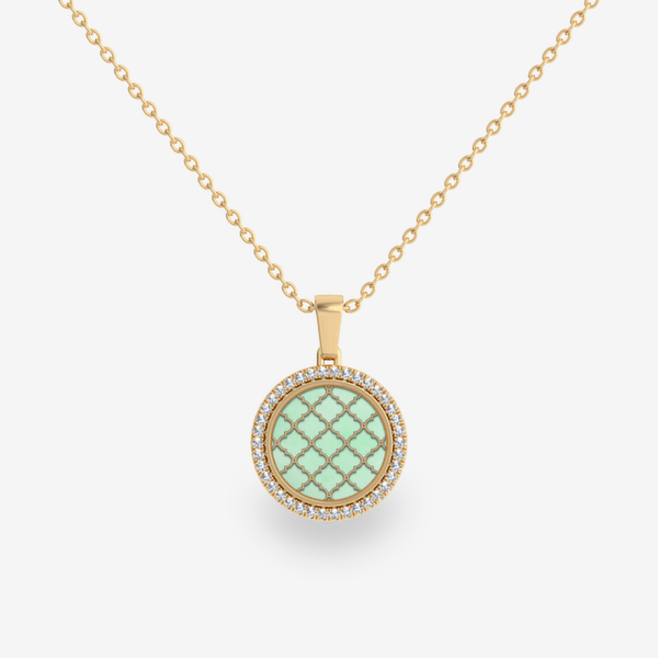 Secret Garden 18k Yellow Gold Green Jade diamond pave pendant
