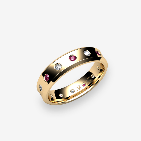 Swing 18k Yellow Gold Rubies concave style wedding ring