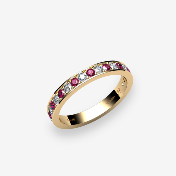 Venice 18k Yellow Gold Rubies pave set wedding ring